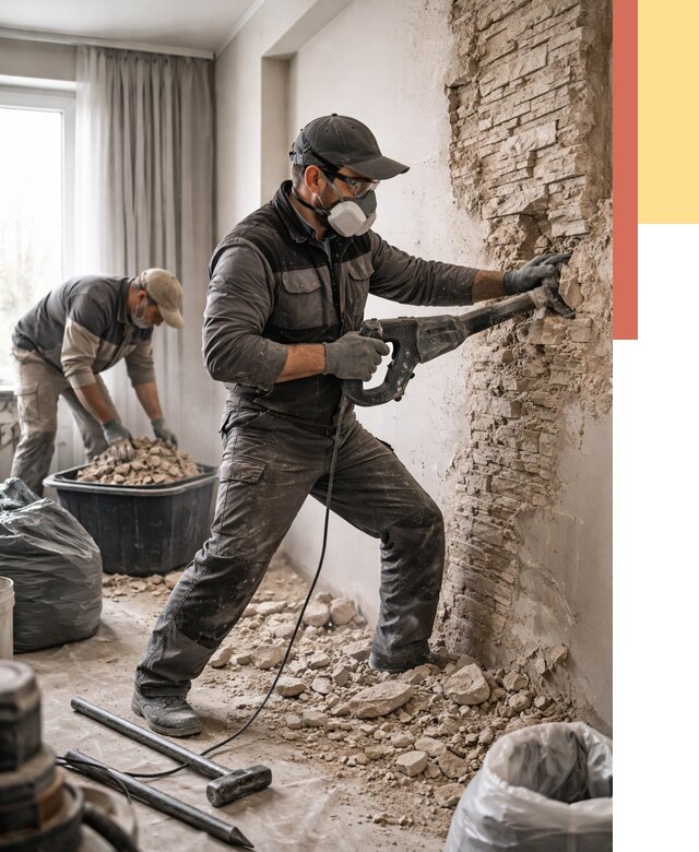 Демонтаж декоративного камня в Ижевске от 1506 руб/м² — быстро и недорого | ОТДЕЛОЧНИК-Жвс