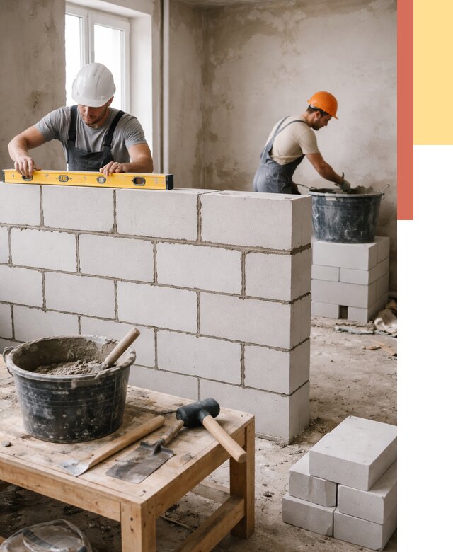 Кладка перегородок из газобетона в Ижевске от 3324 руб. под ключ | ОТДЕЛОЧНИК-Жвс