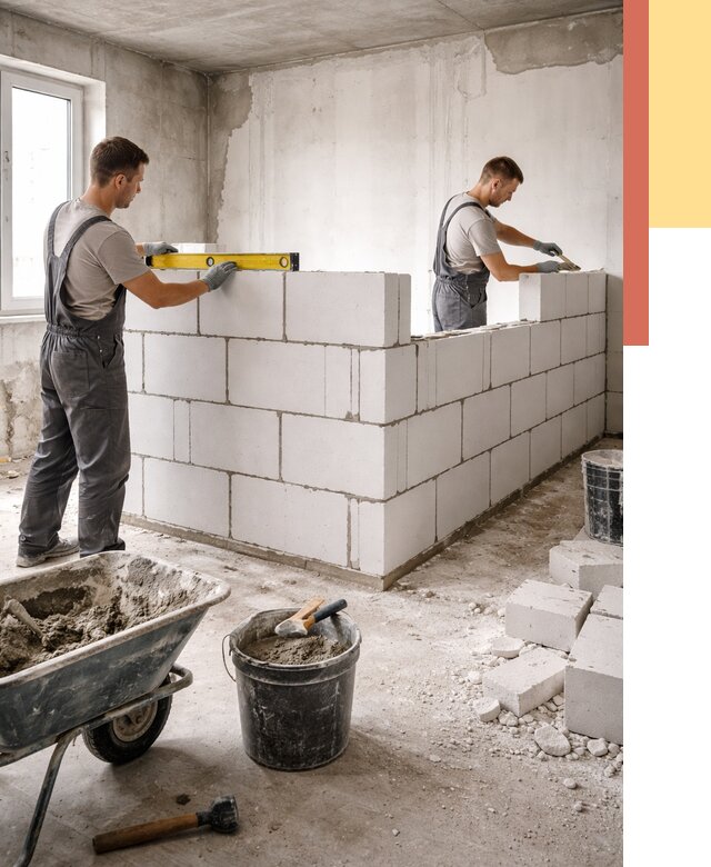 Кладка перегородок из ПГП в Ижевске от 2597 руб./м2 — монтаж и возведение под ключ | ОТДЕЛОЧНИК-Жвс