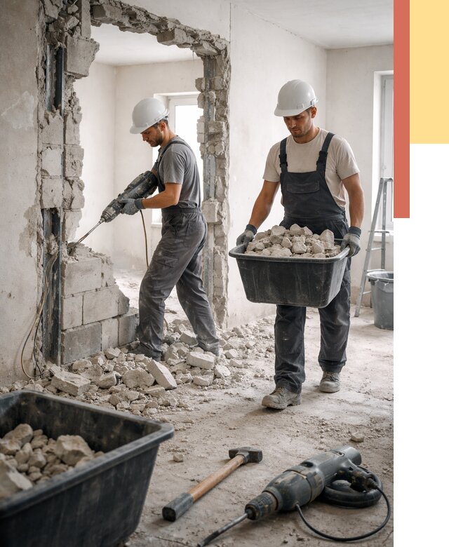 Демонтаж блоковых перегородок в Ижевске от 3895 руб. — быстро и недорого | ОТДЕЛОЧНИК-Жвс