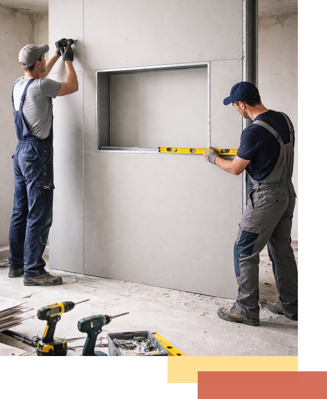 Перегородка из гипсокартона с нишей под декор в Ижевске