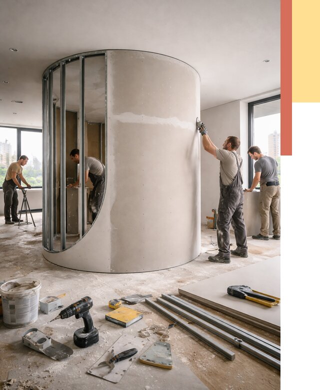 Радиусная перегородка из гипсокартона в Ижевске от 3012 руб. под ключ | ОТДЕЛОЧНИК-Жвс