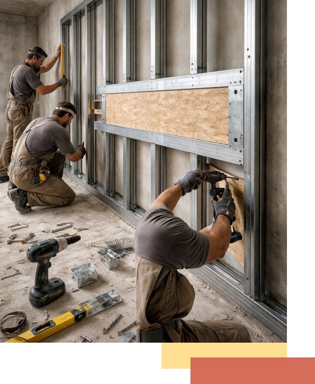 Усиленная перегородка для крепления тяжёлых конструкций в Ижевске