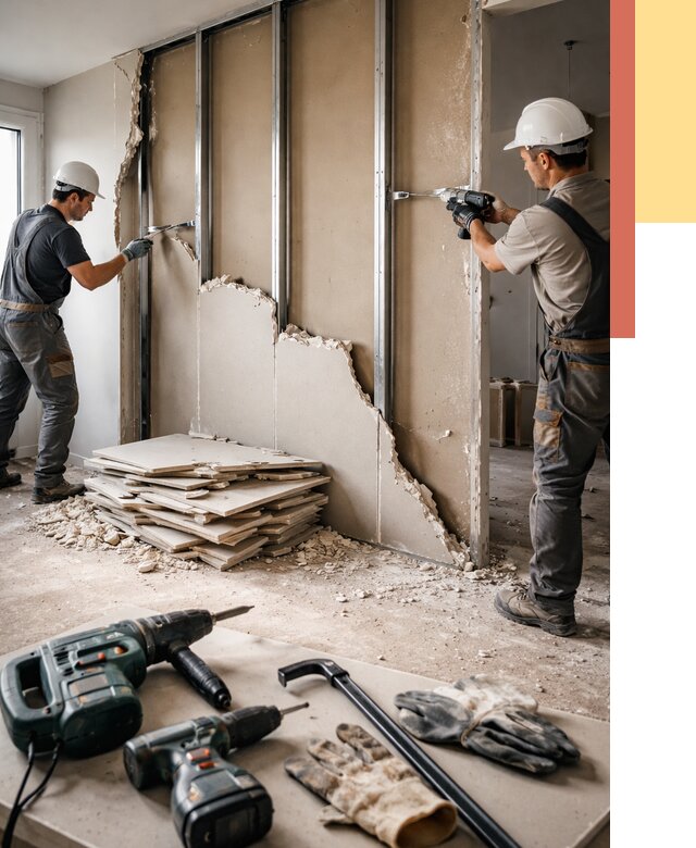 Демонтаж перегородки из гипсокартона в Ижевске от 1246 руб. быстро и недорого | ОТДЕЛОЧНИК-Жвс