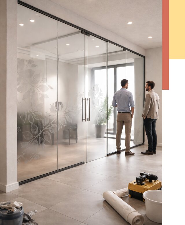 Стеклянные перегородки с рисунком в Ижевске от 12984 руб. монтаж и нанесение | ОТДЕЛОЧНИК-Жвс