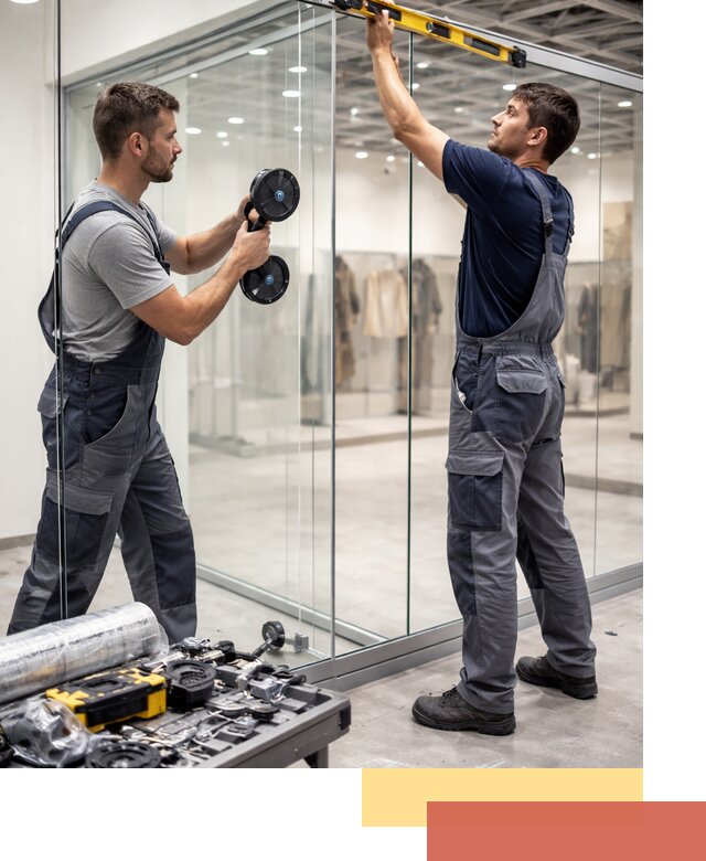 Стеклянные перегородки для магазинов в Ижевске — монтаж и установка