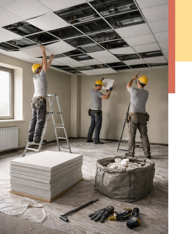 Демонтаж потолка Армстронг в Ижевске от 4674 руб. быстро и недорого | ОТДЕЛОЧНИК-Жвс