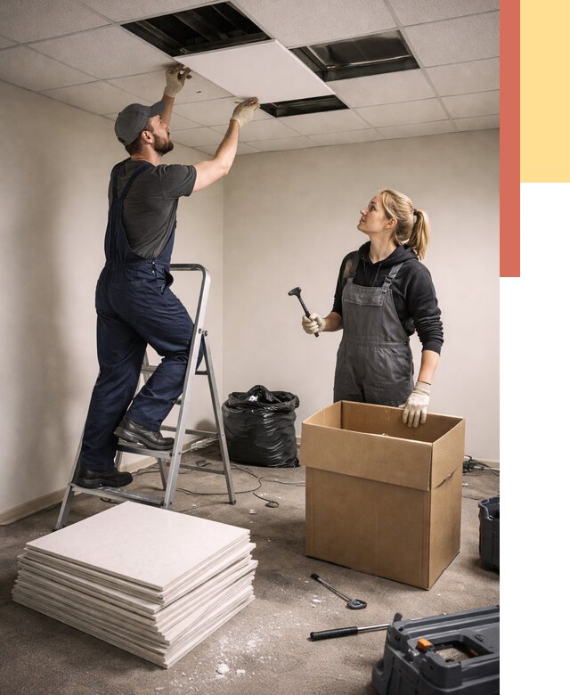 Демонтаж потолочной плитки в Ижевске от 4674 руб. быстро и недорого | ОТДЕЛОЧНИК-Жвс