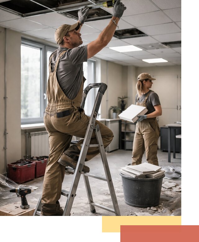 Ремонт потолка Армстронг и замена плит в Ижевске