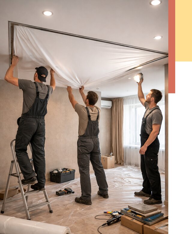 Монтаж ПВХ натяжного потолка в Ижевске от 3635 руб. под ключ | ОТДЕЛОЧНИК-Жвс