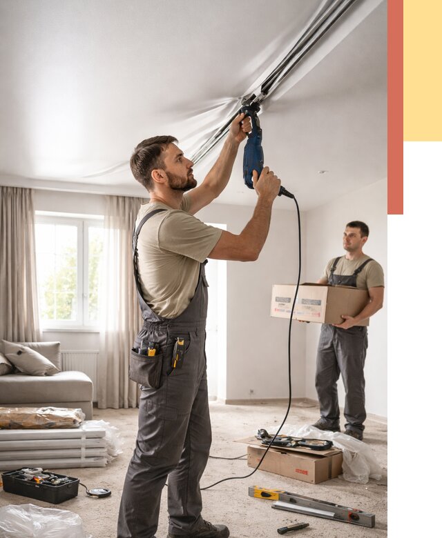 Монтаж сатинового натяжного потолка в Ижевске от 3635 руб. | Быстро, недорого — ОТДЕЛОЧНИК-Жвс