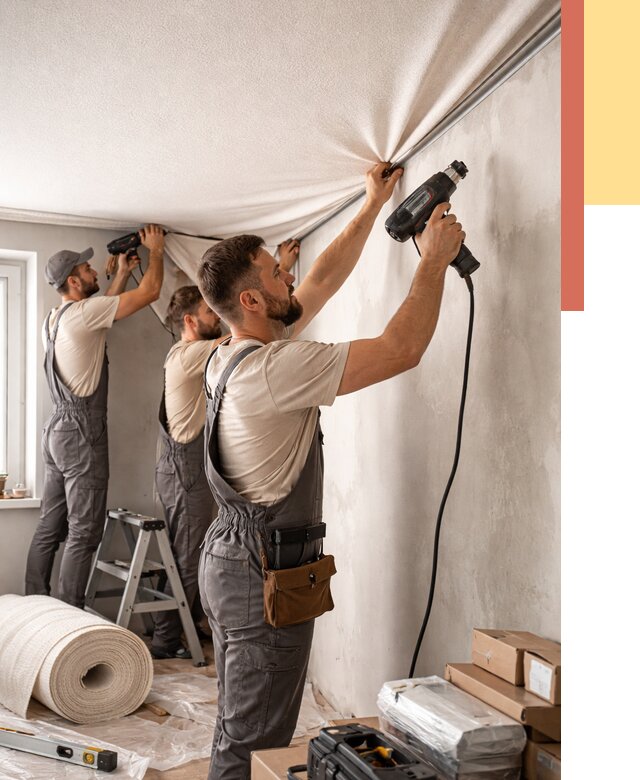 Монтаж фактурного натяжного потолка в Ижевске от 779 руб. — ОТДЕЛОЧНИК-Жвс