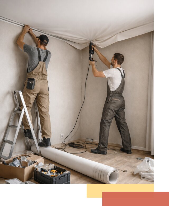 Монтаж цветного натяжного потолка в Ижевске за один день