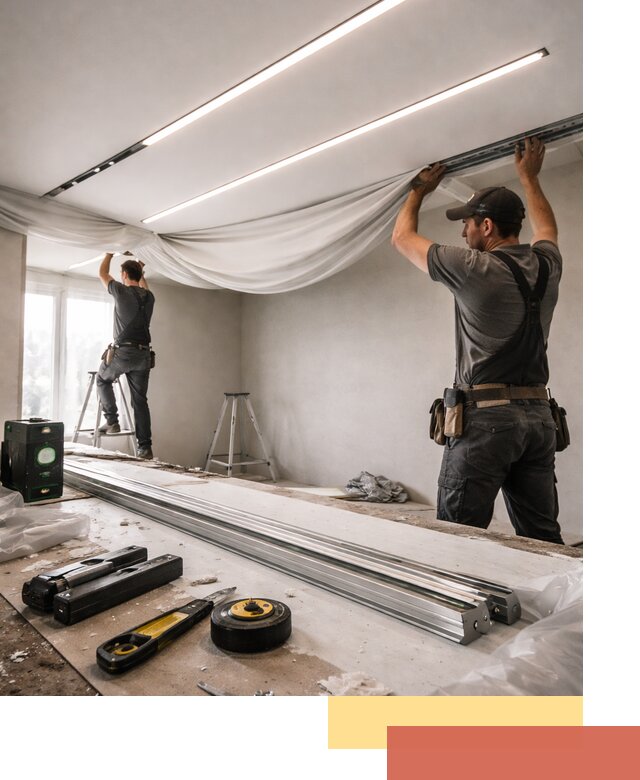 Монтаж натяжных потолков со световыми линиями в Ижевске