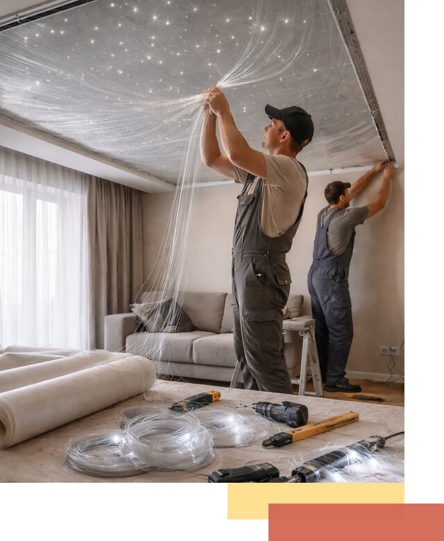 Монтаж натяжного потолка «Звездное небо» в Ижевске