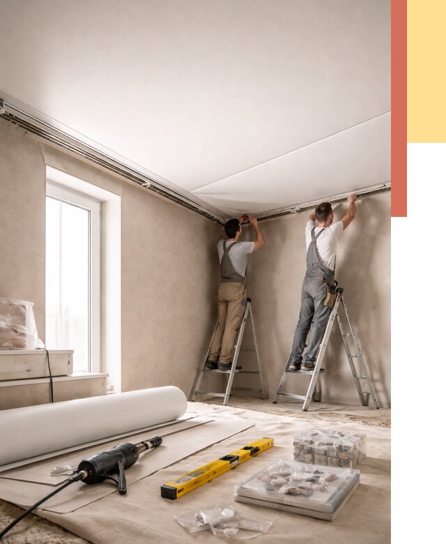 Монтаж натяжного потолка в спальне в Ижевске от 3947 руб. под ключ | ОТДЕЛОЧНИК-Жвс