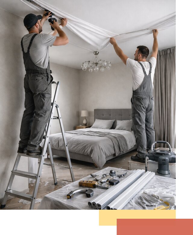 Монтаж натяжного потолка в спальне в Ижевске