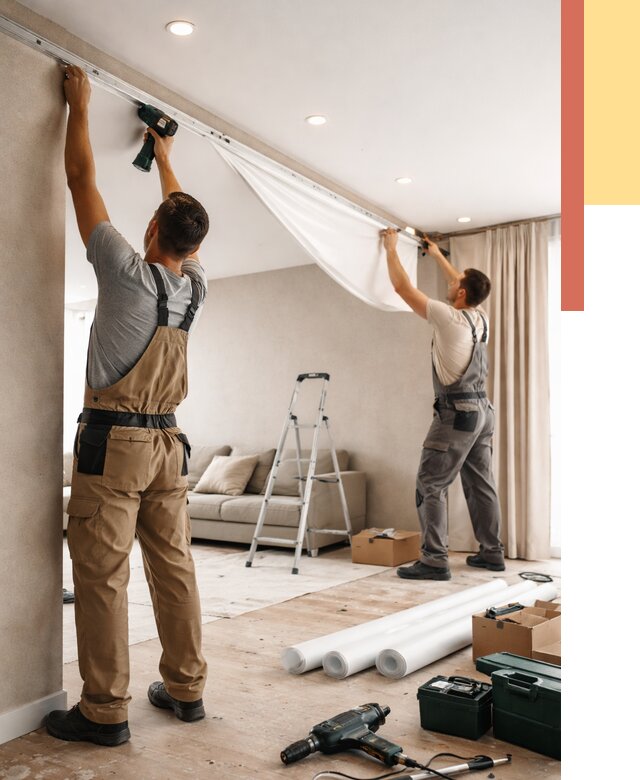 Монтаж натяжного потолка в гостиной в Ижевске от 571 руб. | ОТДЕЛОЧНИК-Жвс