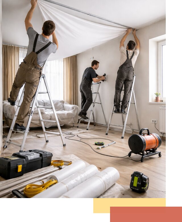 Монтаж натяжного потолка в гостиной в Ижевске