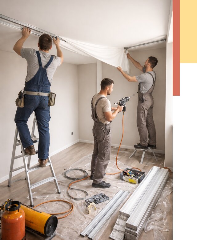 Монтаж натяжного потолка в студии в Ижевске от 5713 руб. — быстро и недорого | ОТДЕЛОЧНИК-Жвс