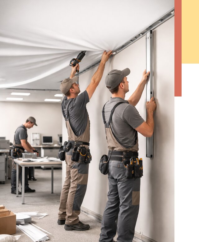 Монтаж натяжного потолка в офисе в Ижевске от 467 руб/м² — быстро и недорого | ОТДЕЛОЧНИК-Жвс