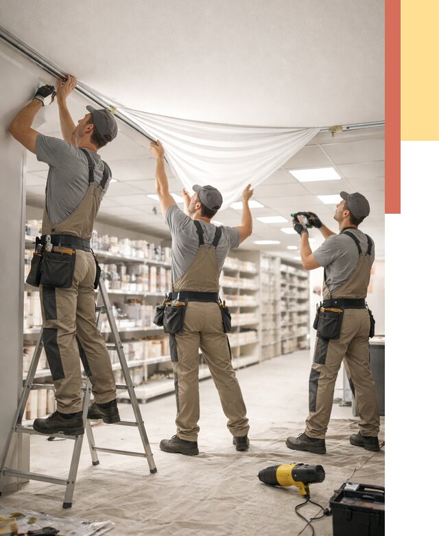 Монтаж натяжного потолка в магазине в Ижевске от 4674 руб. быстро и недорого | ОТДЕЛОЧНИК-Жвс