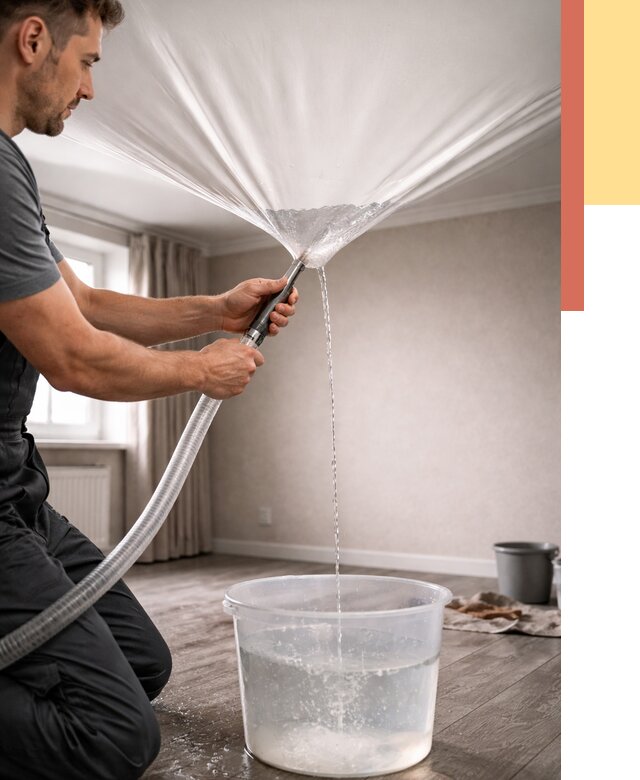 Слив воды с натяжного потолка в Ижевске от 2597 руб. быстро и недорого | ОТДЕЛОЧНИК-Жвс