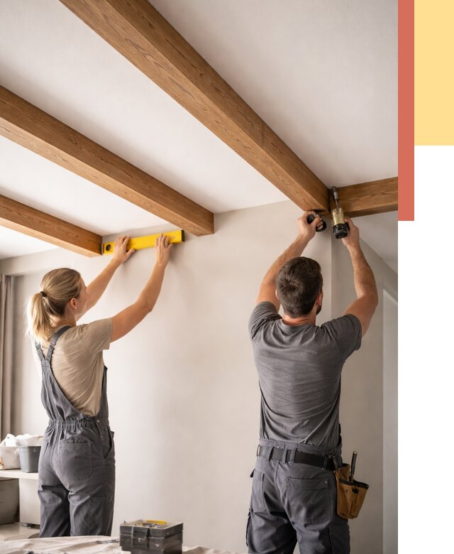 Монтаж декоративных балок на потолок в Ижевске от 4363 руб. — ОТДЕЛОЧНИК-Жвс